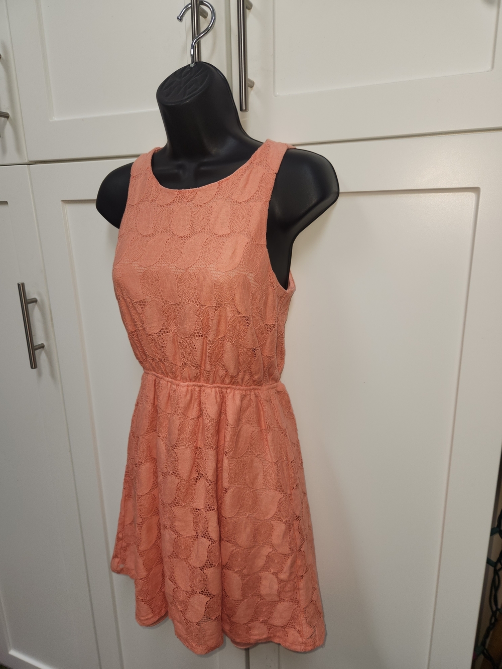 🍉Everly Sleeveless Coral Lace Fit-and-Flare Dress